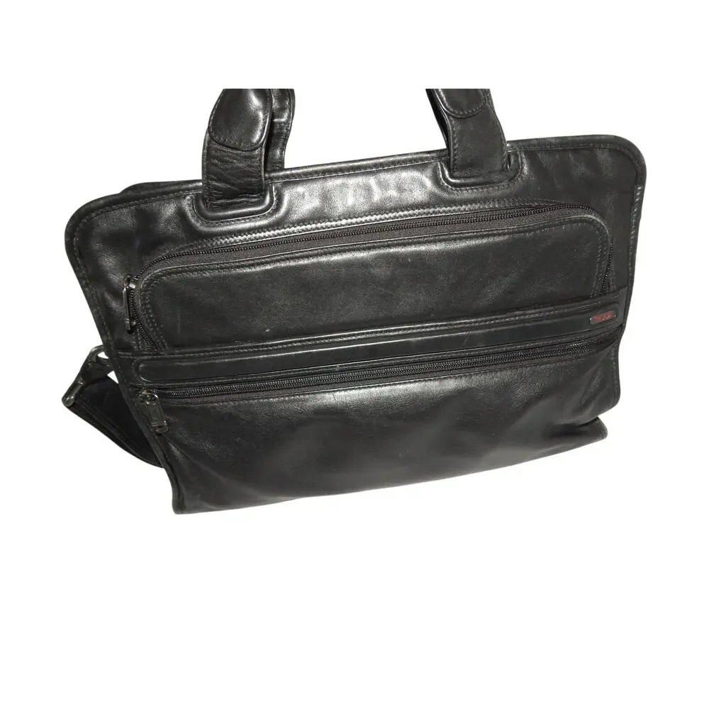 Tumi Briefcase Travel Business Black Leather Luggage w/ Shoulder Strap